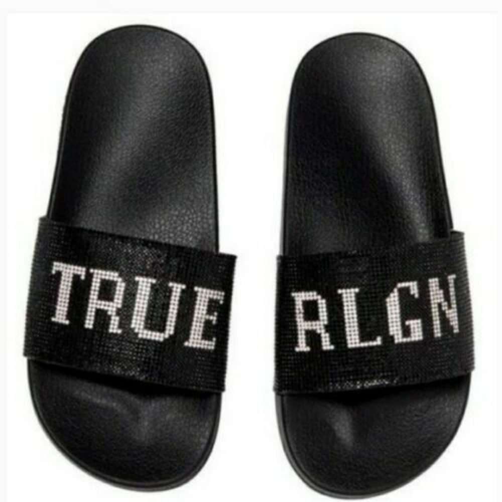 NEW True Religion Natalia Sandals Flip Flops Black Sparkly Women